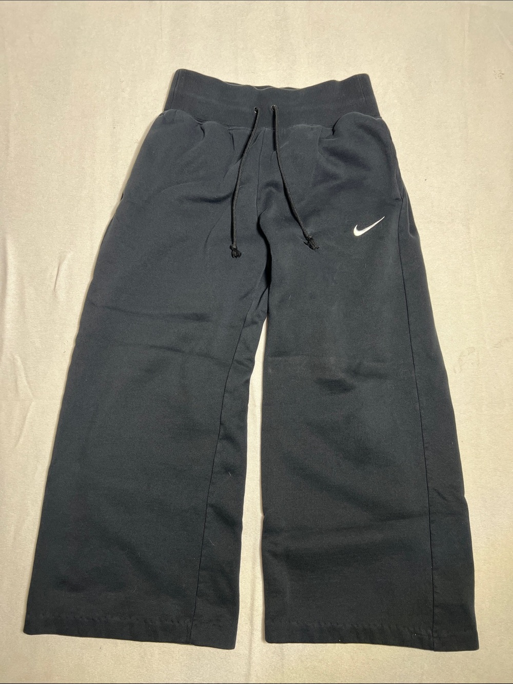 Nike Black Women’s ' Wide-Leg sweats with White Swoosh - shorter length